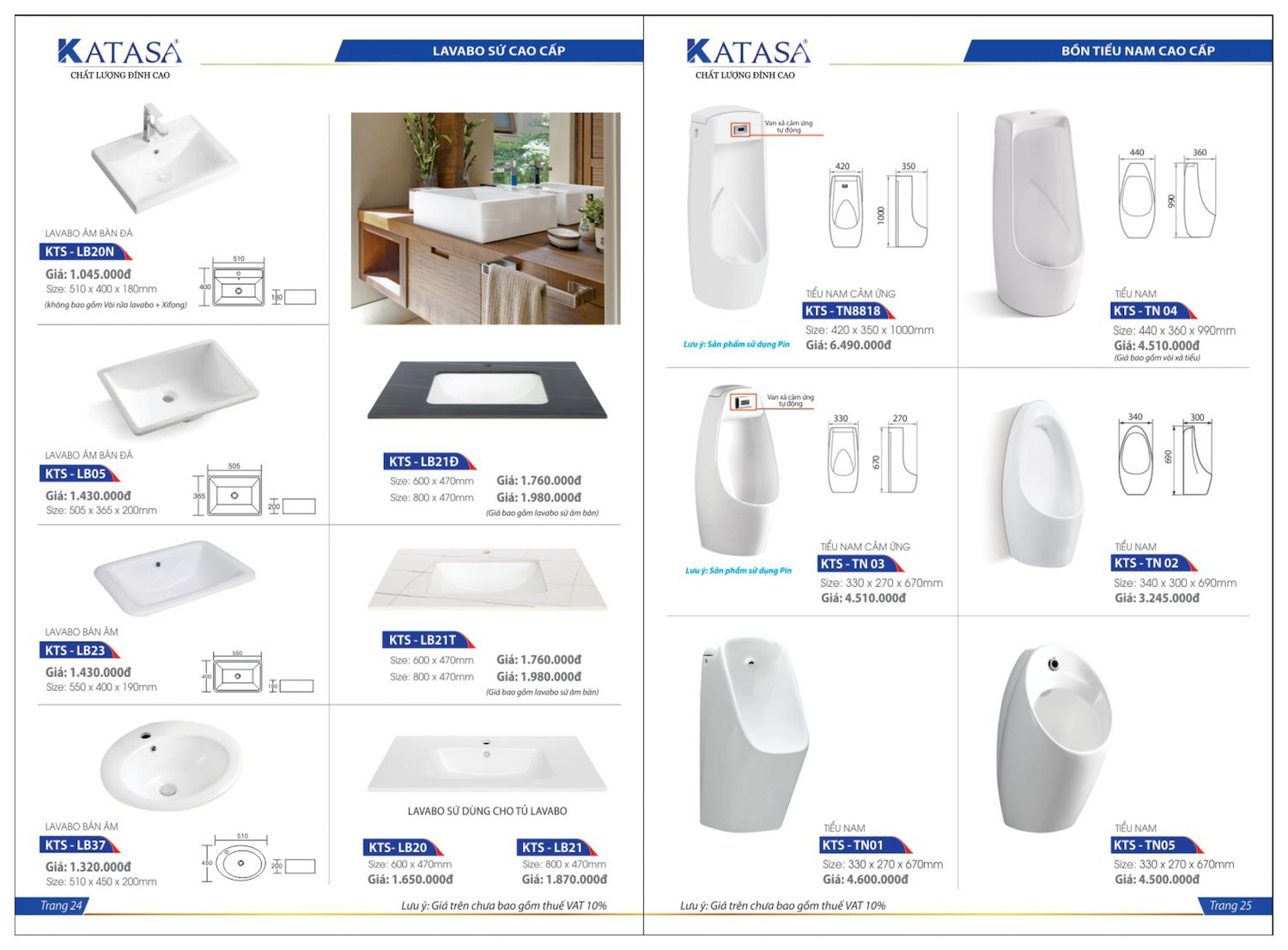 Thiết bị vệ sinh KATASA Catalogue và Bảng giá mới nhất /Page 